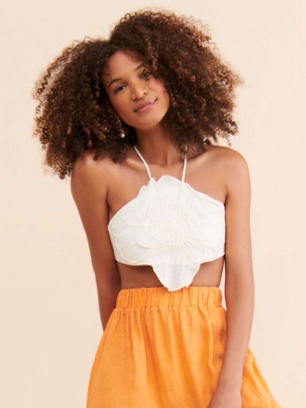 Farm Rio White Floral Halter Crop Top
